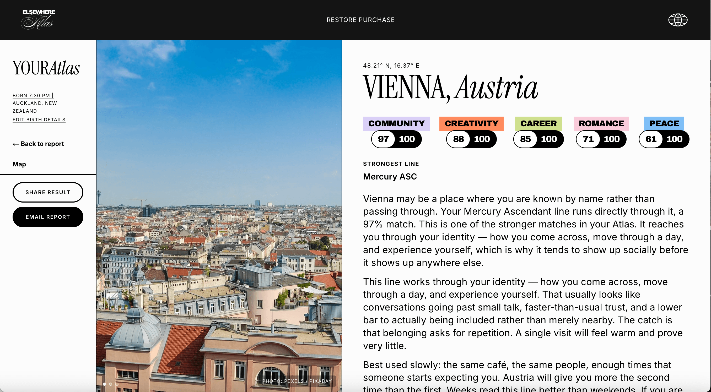 The Atlas report open on Vienna.